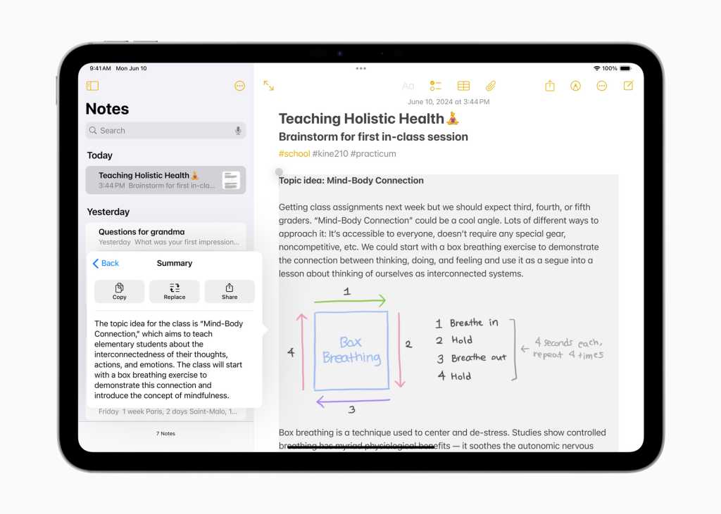 Applle's summarise tool working on iPad