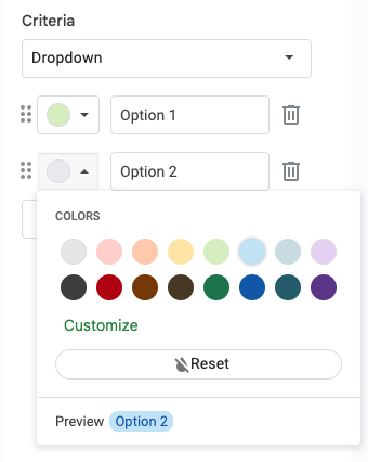 Google Sheets dropdown list item color