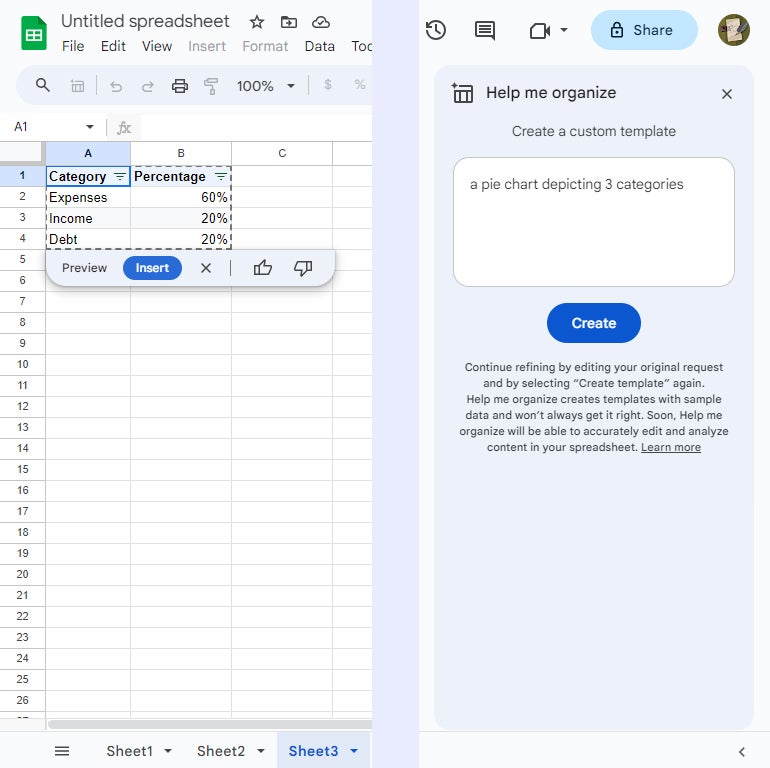 google sheets helpmeorg 08 pie chart prompt template