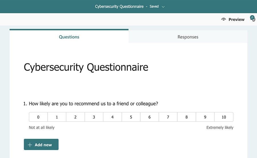 microsoft forms 08 net promoter score question