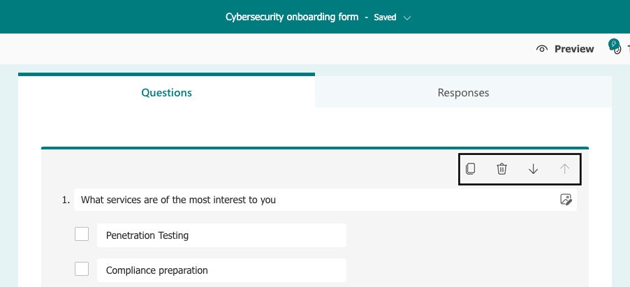 microsoft forms 10 copy question delete move up down icons
