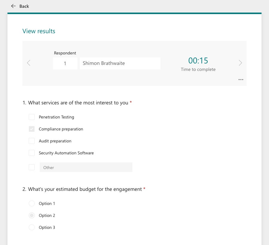 microsoft forms 20 individual responses