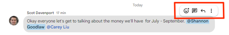 google chat reply options toolbar